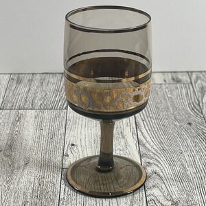 Vintage Bohemia Crystal Wine Glass Brown Gold Band Made in Czechoslovakia Goblet